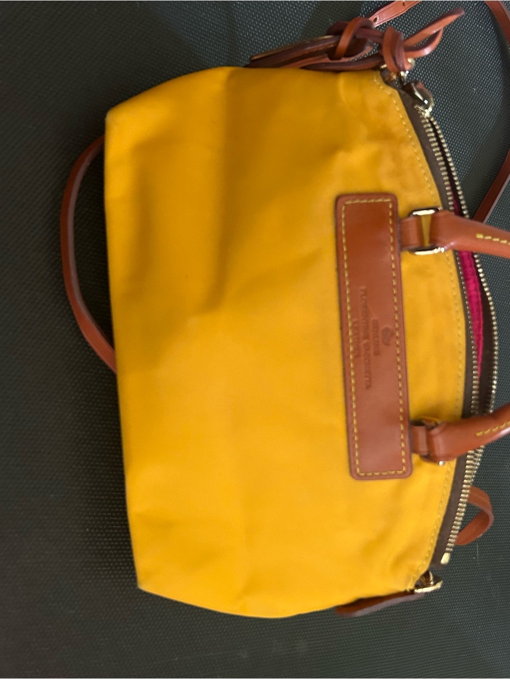 Dooney & Bourke Yellow Nylon Dome Satchel with Brown Leather Trim - Picture 5 of 14